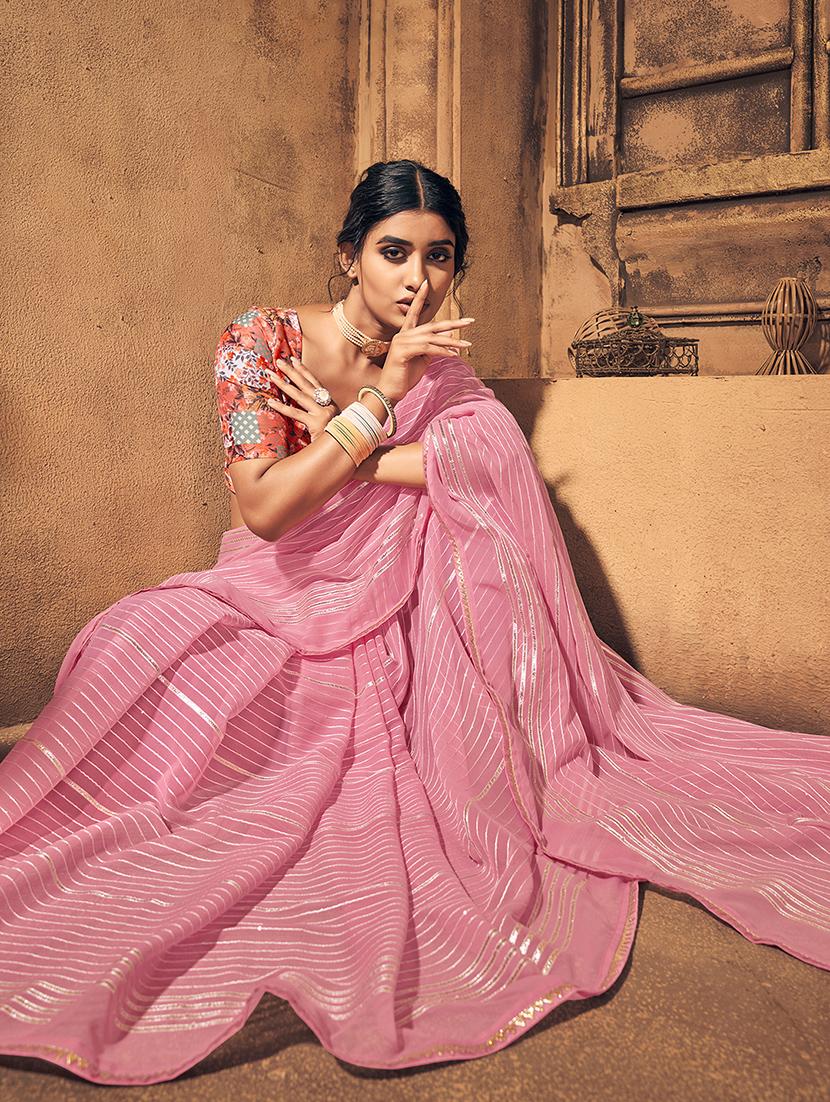 pink gota work saree with blouse - 18391048 -  Standard Image - 1