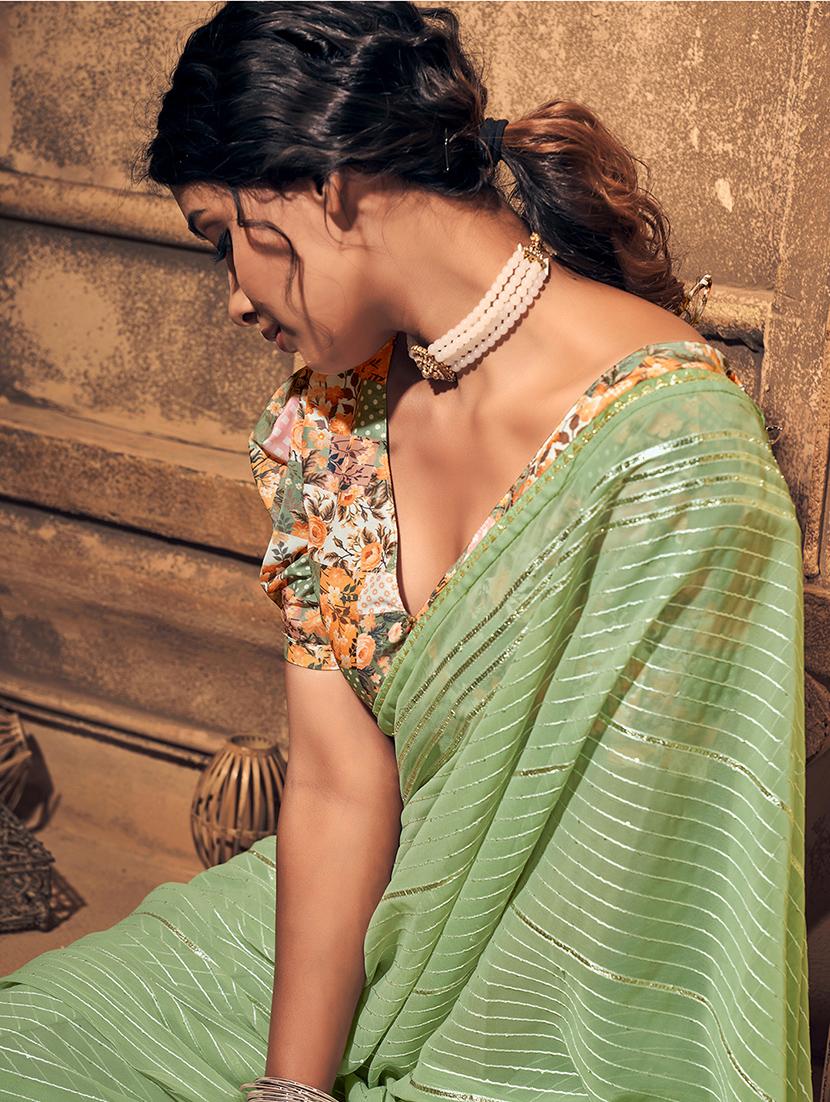 green georgette saree with blouse - 18391053 -  Standard Image - 1