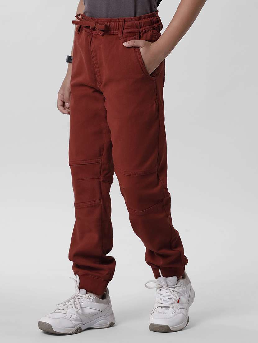 boys brown solid joggers trouser - 18391607 -  Standard Image - 1