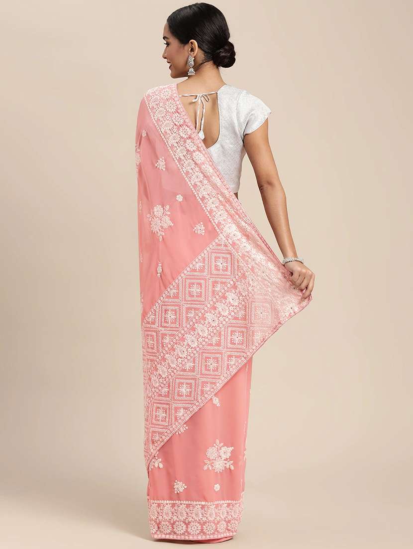 pink georgette embroidered saree with blouse - 18391646 -  Standard Image - 1