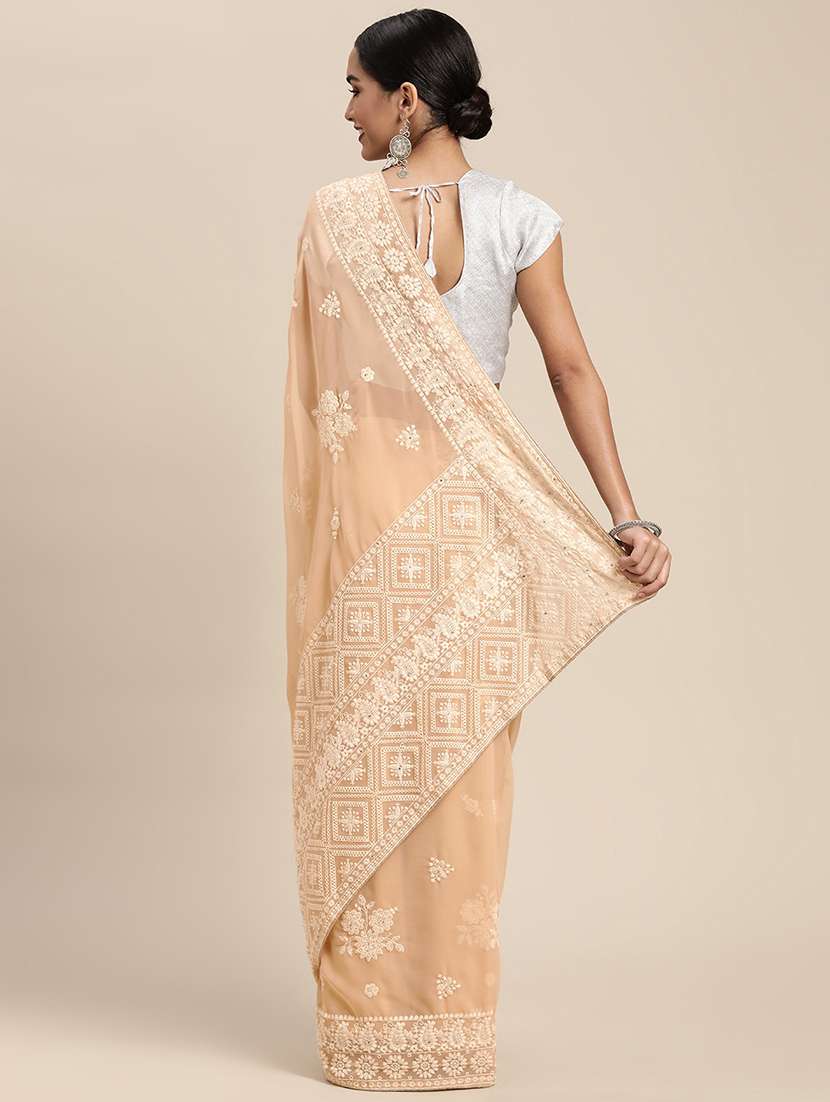 cream georgette embroidered saree with blouse - 18391647 -  Standard Image - 1
