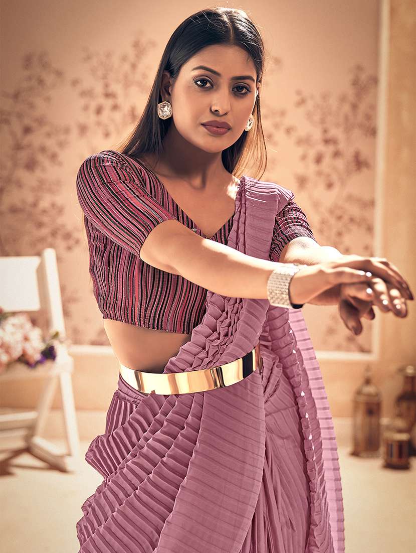 purple georgette plain saree with blouse - 18391657 -  Standard Image - 1