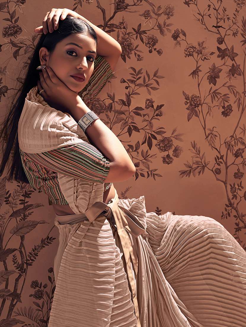 brown georgette plain saree with blouse - 18391661 -  Standard Image - 1