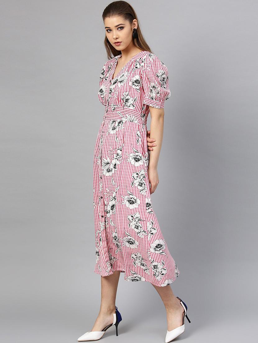 v-neck printed flared dress - 18391667 - Standard Image - 1