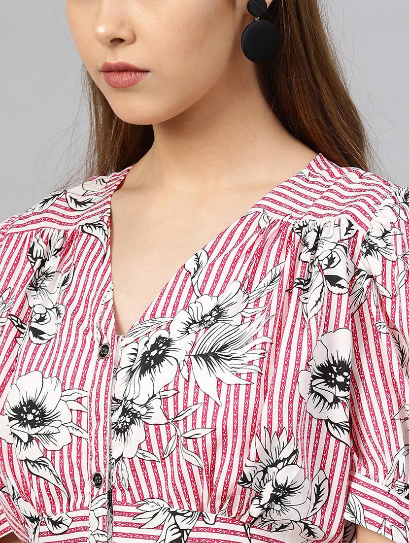 v-neck printed flared dress - 18391667 - Standard Image - 4