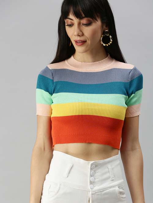 multi colored striped crop top - 18391971 -  Standard Image - 0