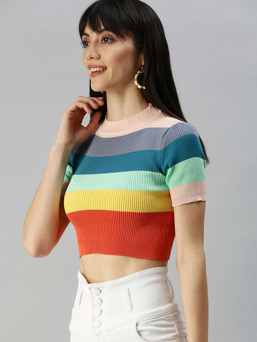 multi colored striped crop top - 18391971 -  Standard Image - 1