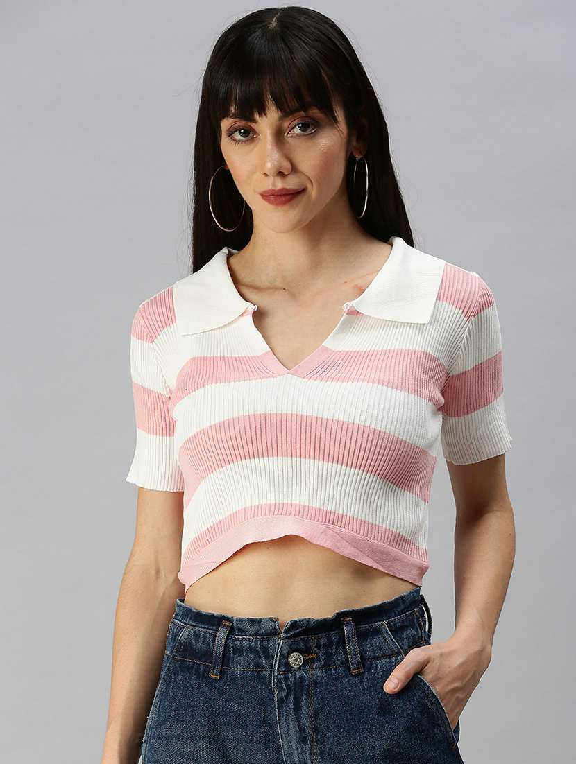 short sleeves striped crop top