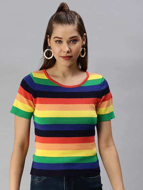 round neck striped crop top - 18391993 -  Standard Image - 0