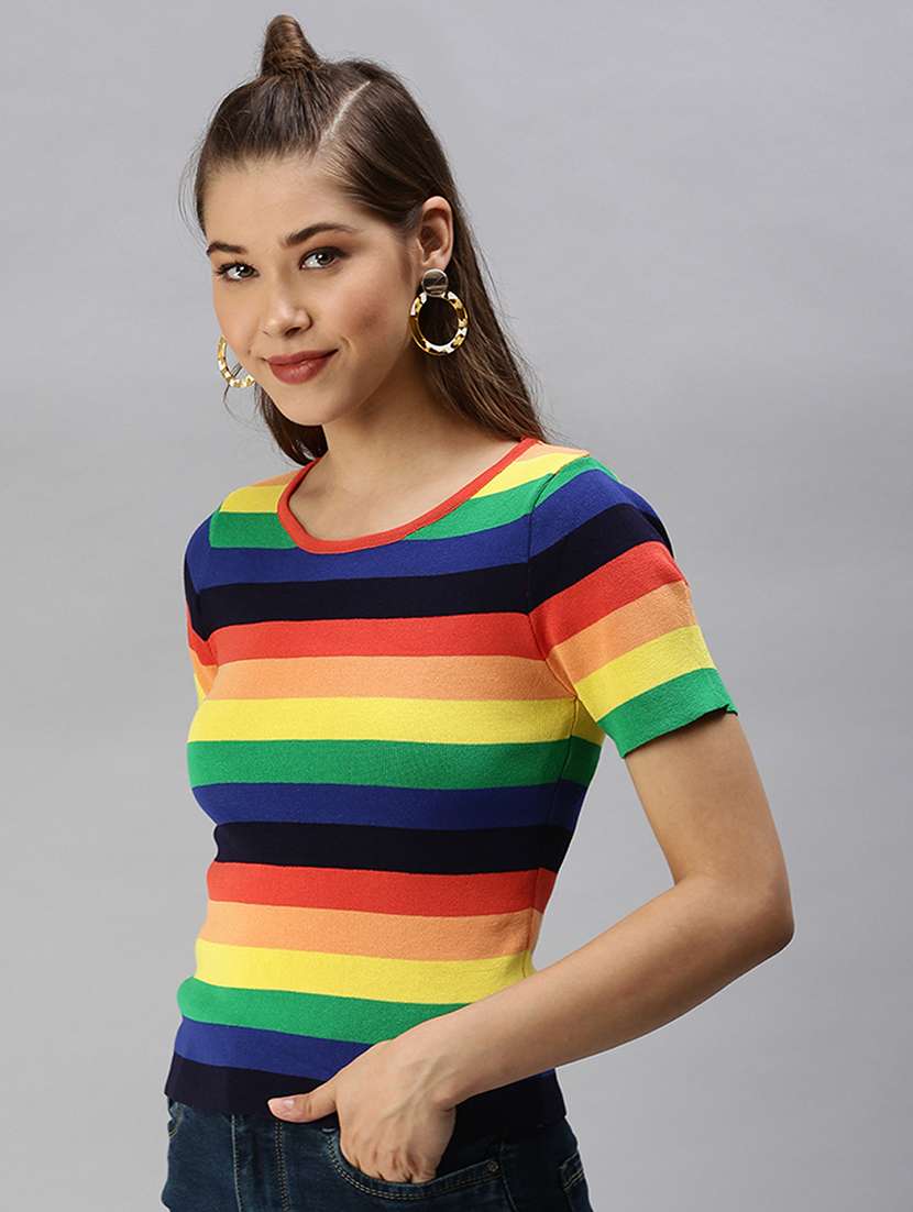 round neck striped crop top - 18391993 -  Standard Image - 1