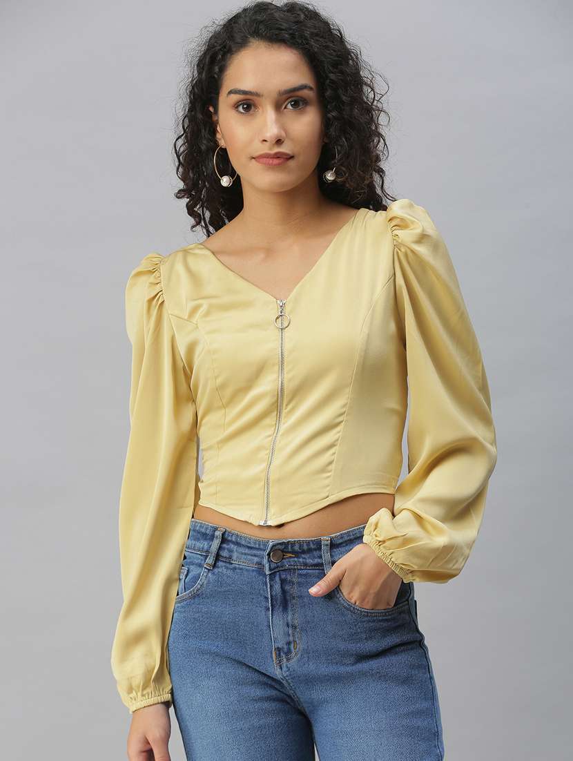 women's crop v neck top