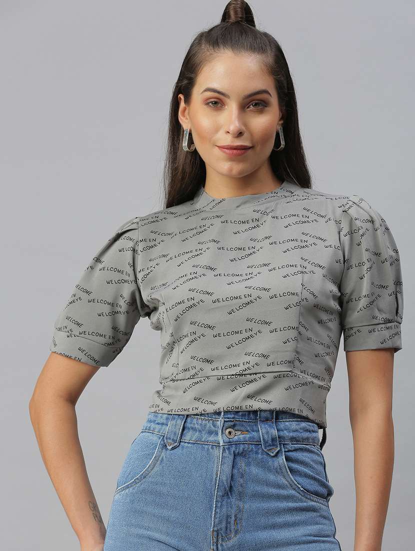 puff sleeved printed regular top - 18392049 -  Zoom Image - 0