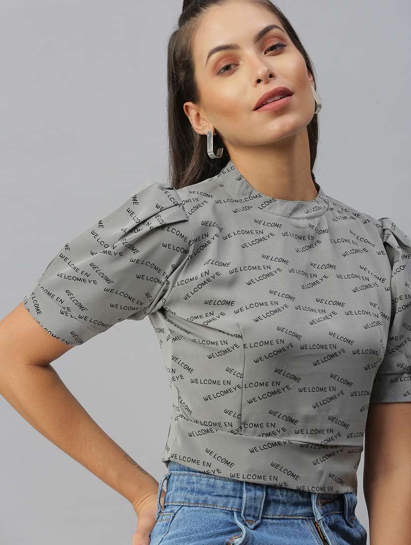puff sleeved printed regular top - 18392049 -  Standard Image - 1