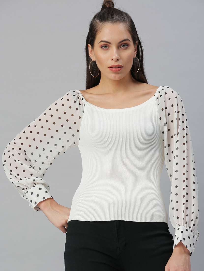 long sleeved polka dots regular top