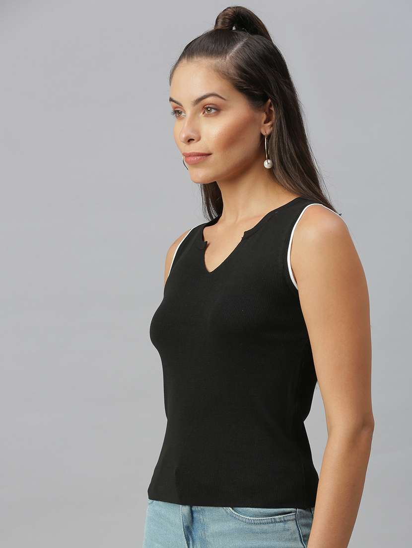 women's crop notch neck top - 18392133 -  Standard Image - 1