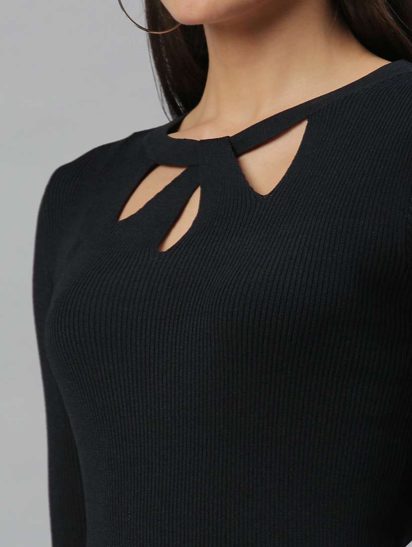 women's solid black x neck top - 18392138 -  Standard Image - 4