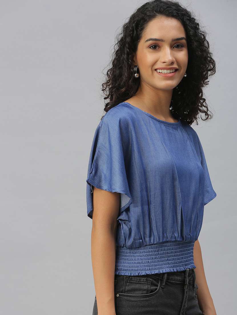women's crop round neck top - 18392154 - Standard Image - 1