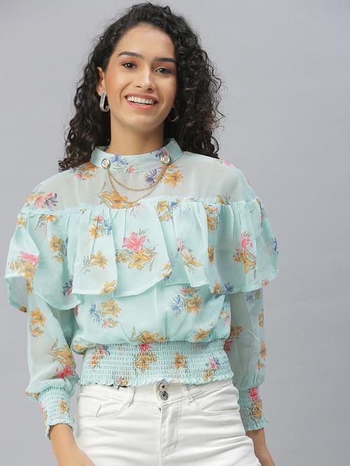 women's ruffle high neck top - 18392155 - Standard Image - 0