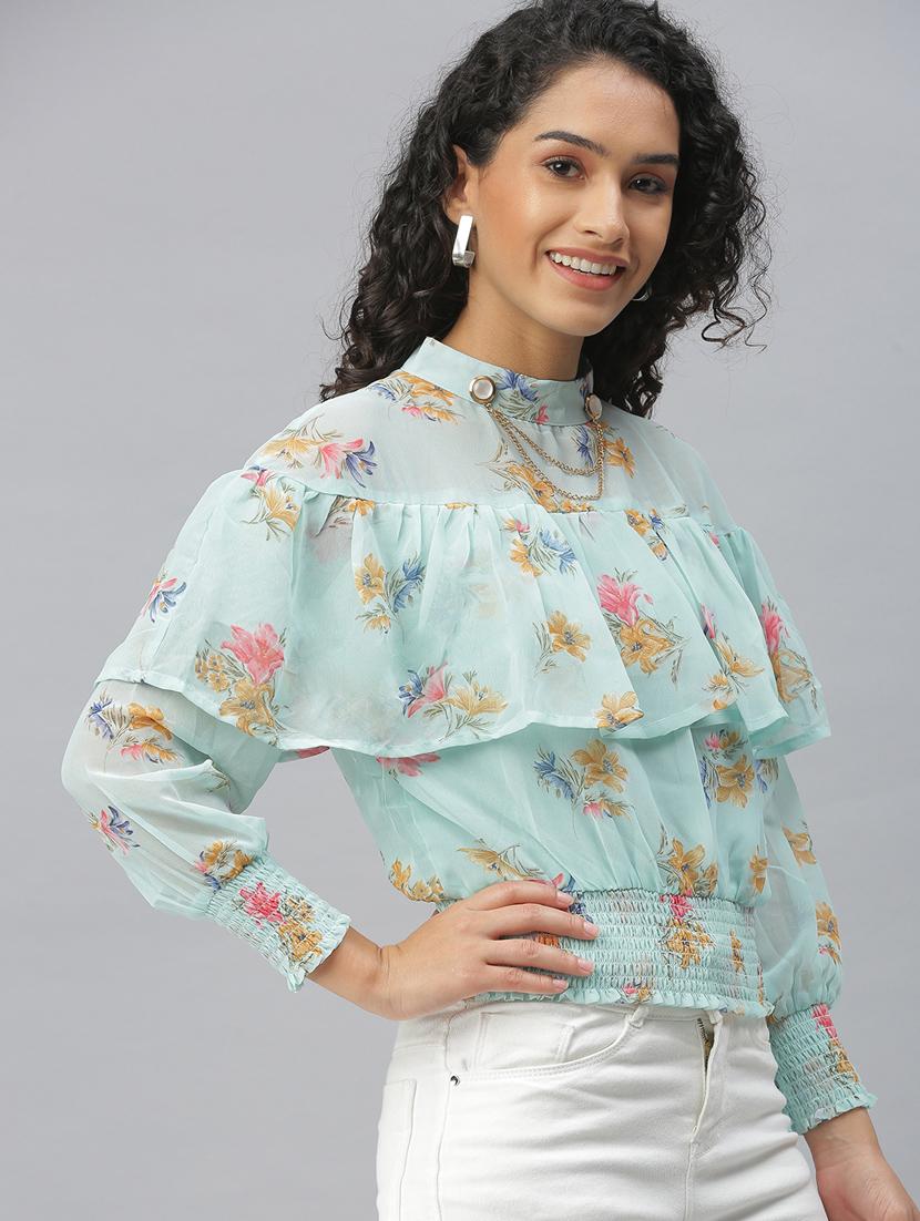 women's ruffle high neck top - 18392155 - Standard Image - 1