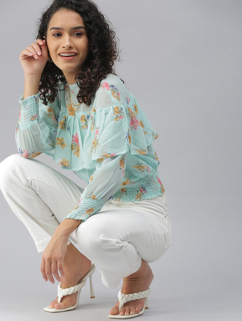 women's ruffle high neck top - 18392155 - Standard Image - 4
