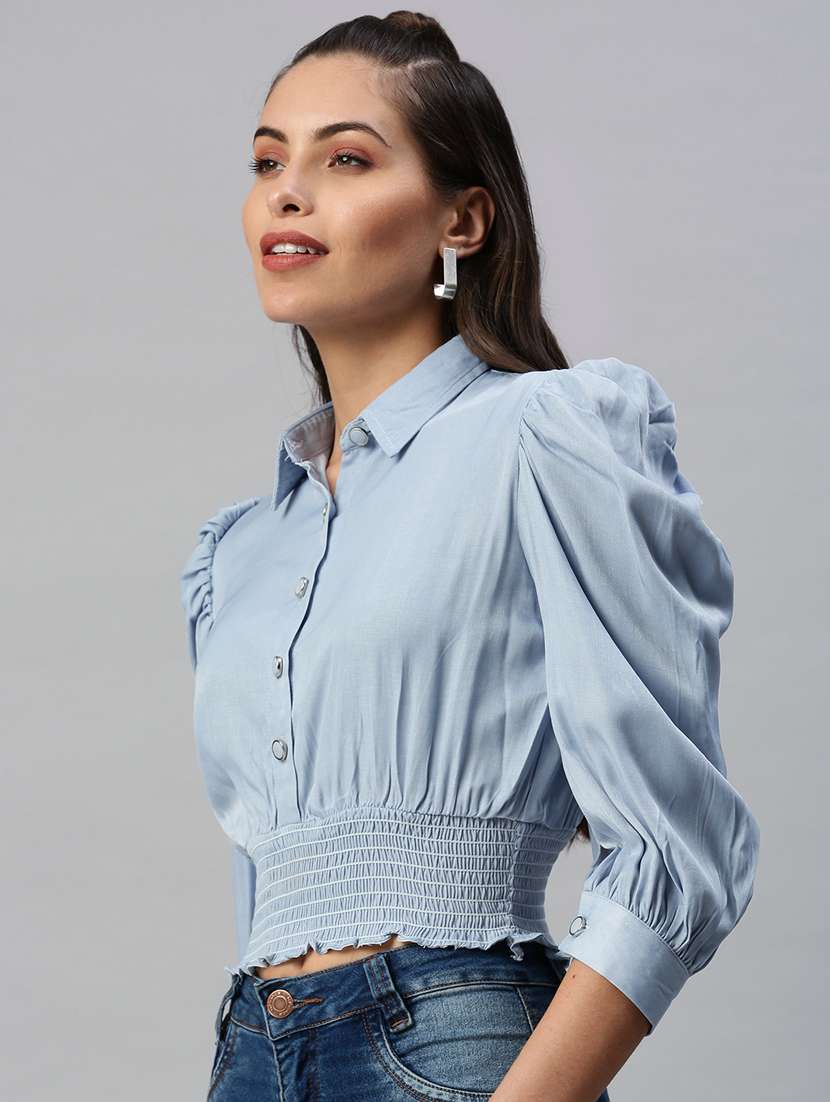 women's blouson collared top - 18392157 -  Standard Image - 1