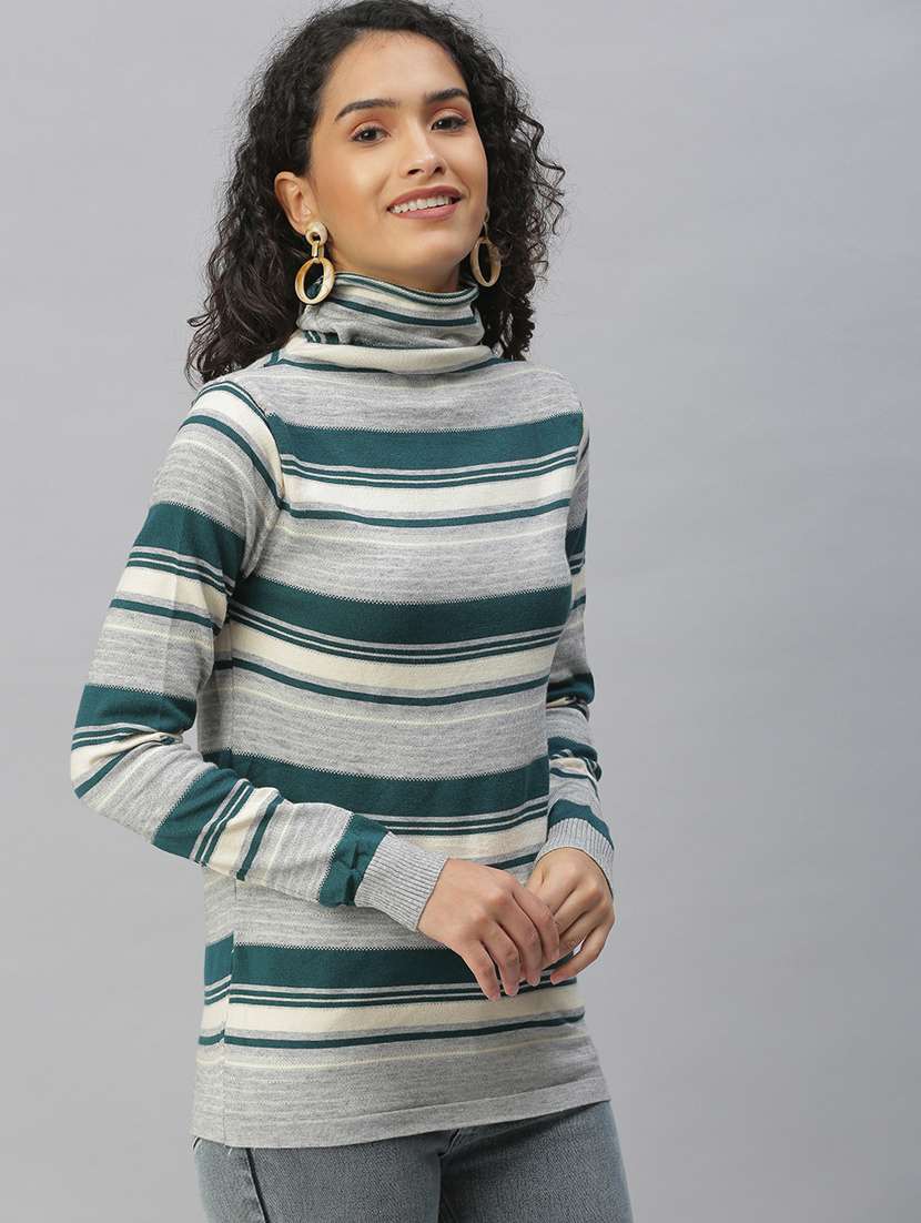 high neck striped top 