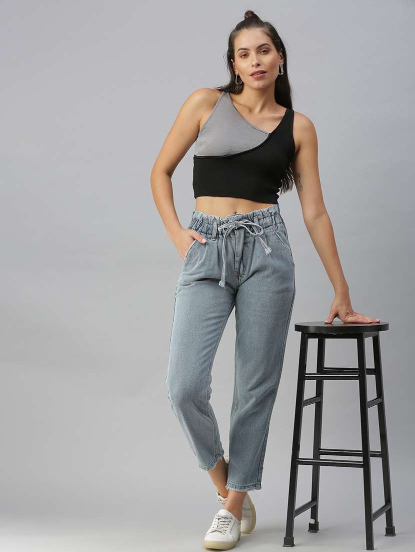 women's crop asymmetric neck top - 18392170 -  Standard Image - 4
