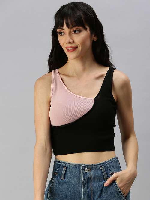 cami neck color block crop top  - 18392171 -  Standard Image - 0