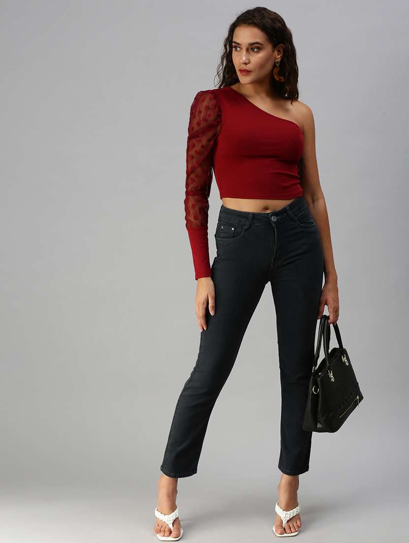 puff sleeve solid crop top  - 18392173 -  Standard Image - 4