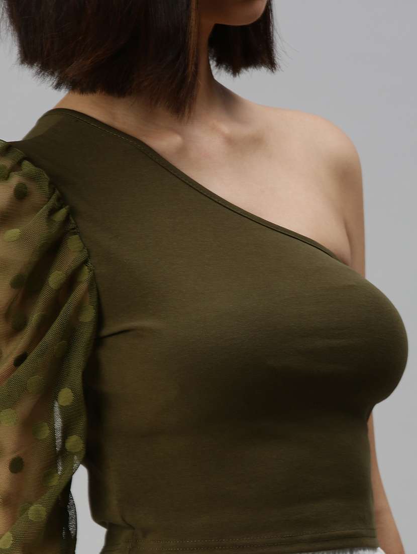 women's crop single shoulder top - 18392174 -  Standard Image - 4