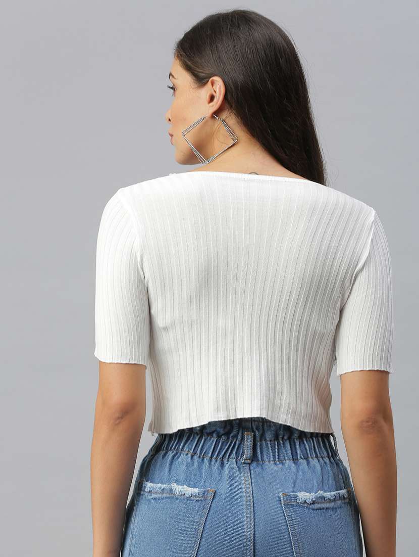 v neck solid crop top  - 18392177 -  Standard Image - 1