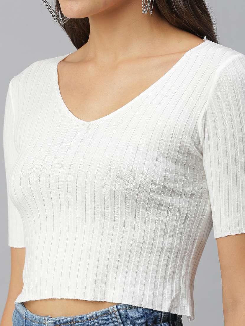 v neck solid crop top  - 18392177 -  Standard Image - 4