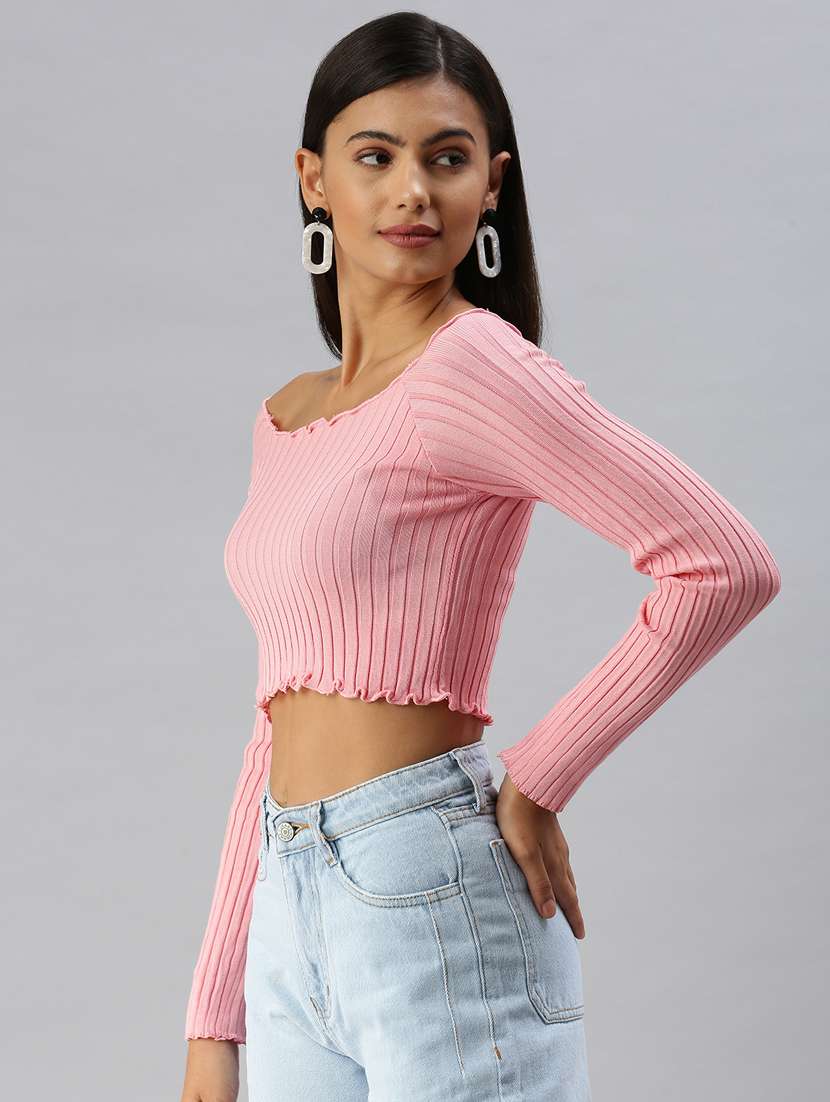 off shoulder solid crop top  - 18392179 -  Standard Image - 1