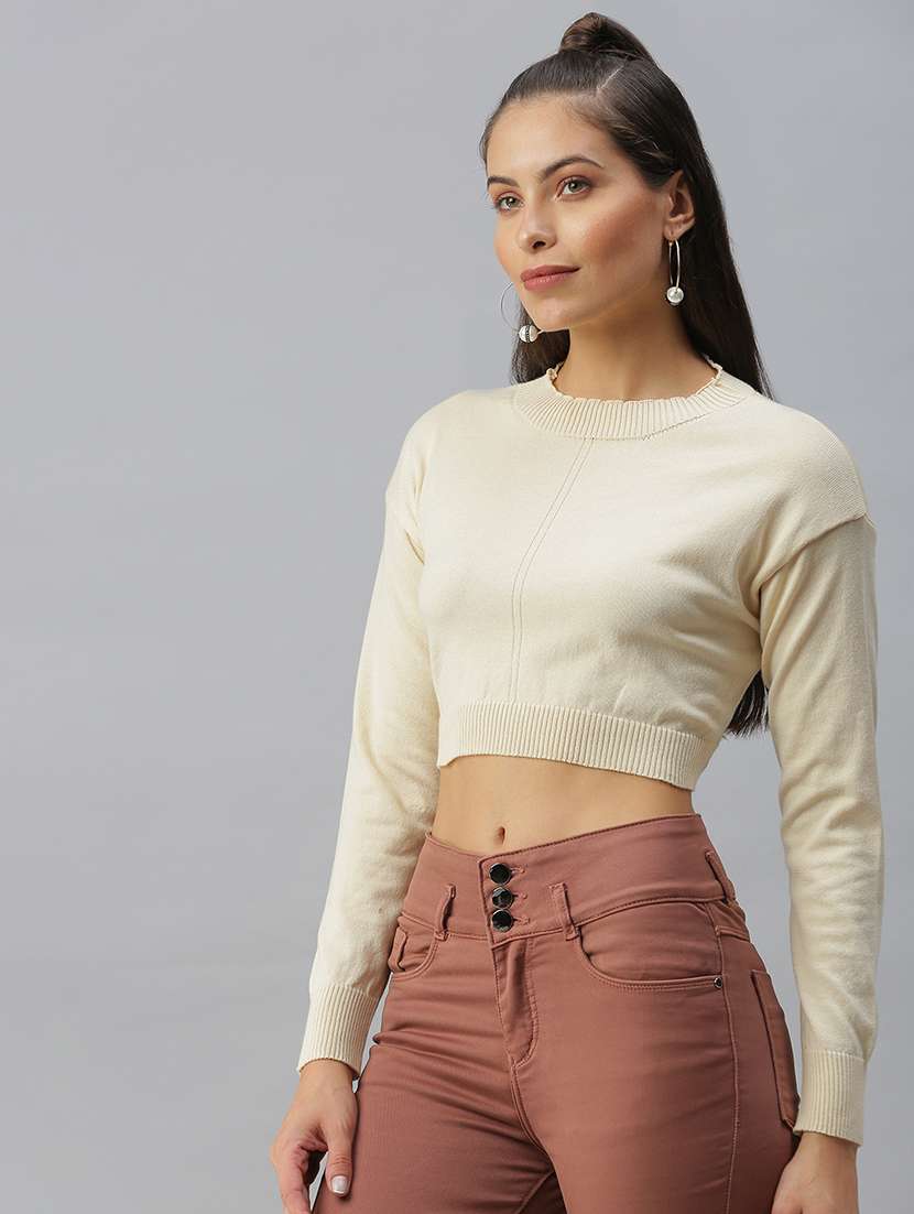 women's crop round neck top - 18392206 -  Standard Image - 1