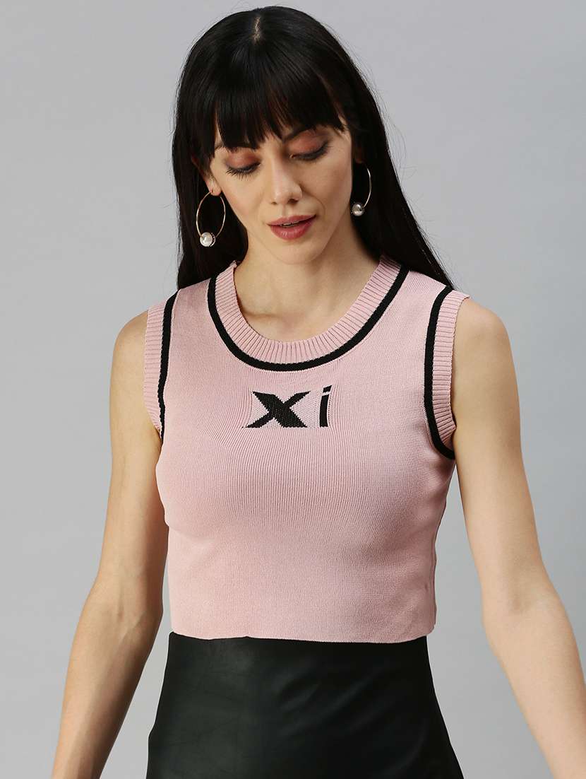 contrast detail solid crop top 