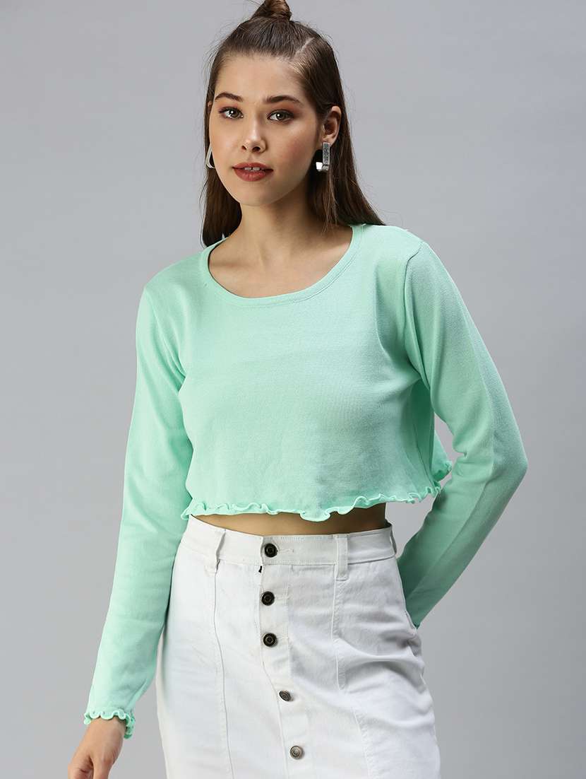 women's crop round neck top
