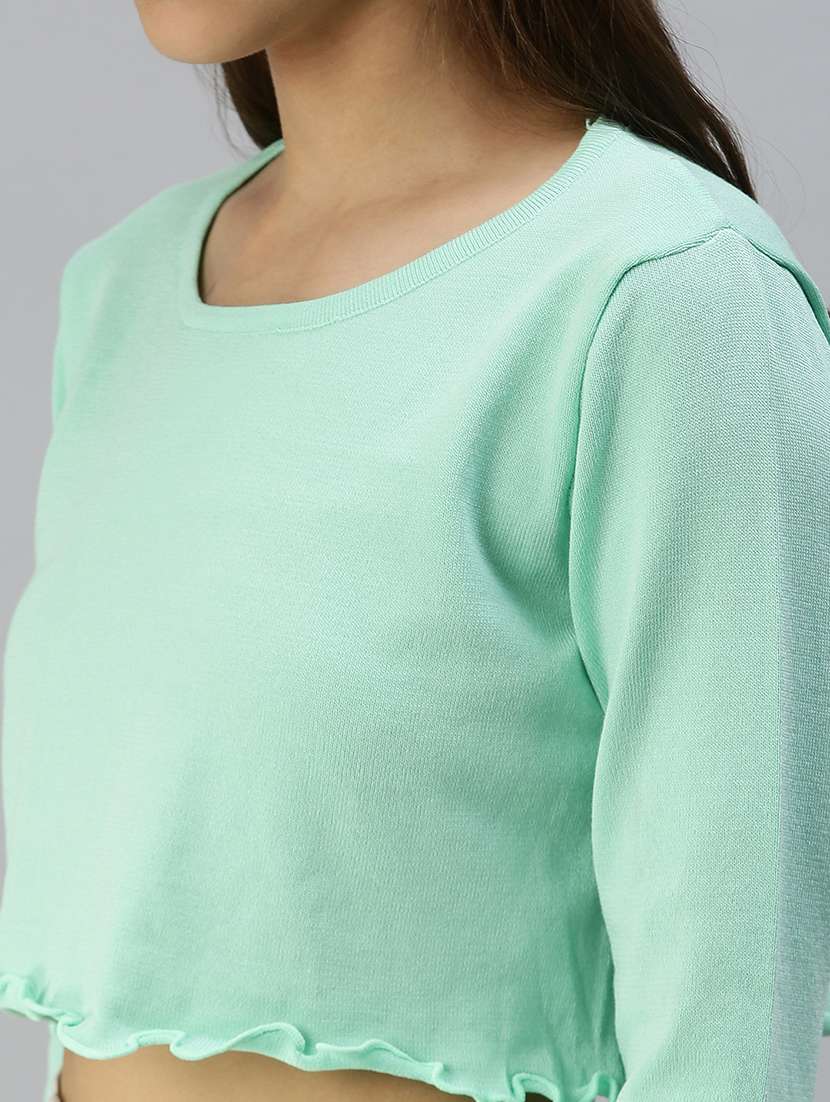 women's crop round neck top - 18392214 - Standard Image - 4