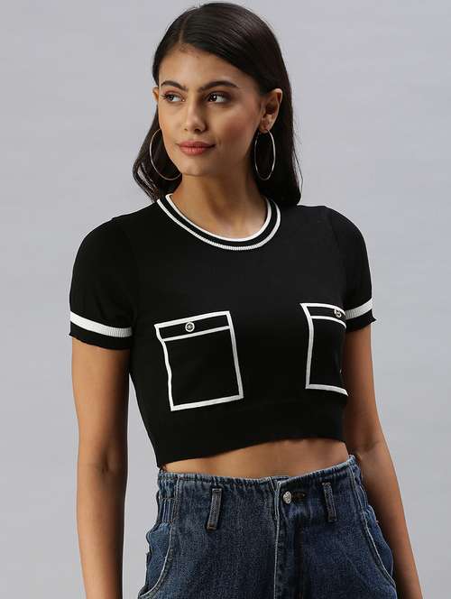 contrast detail solid crop top  - 18392220 -  Standard Image - 0