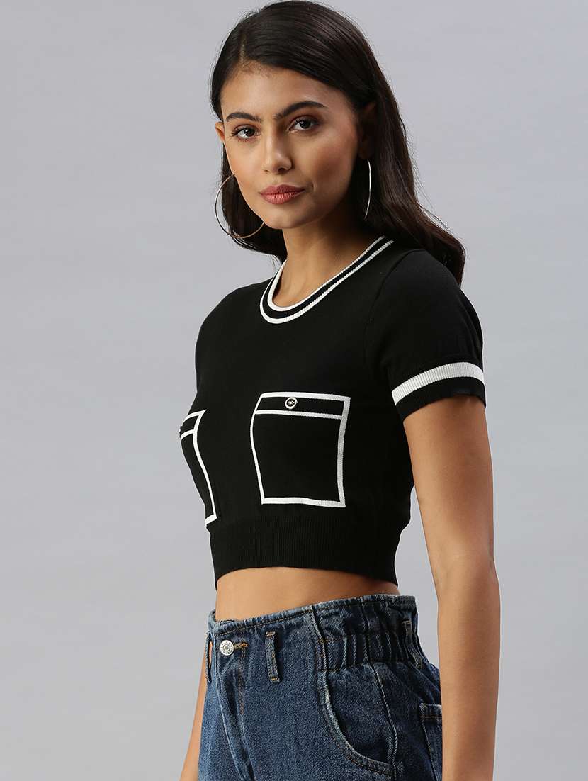 contrast detail solid crop top  - 18392220 -  Standard Image - 1