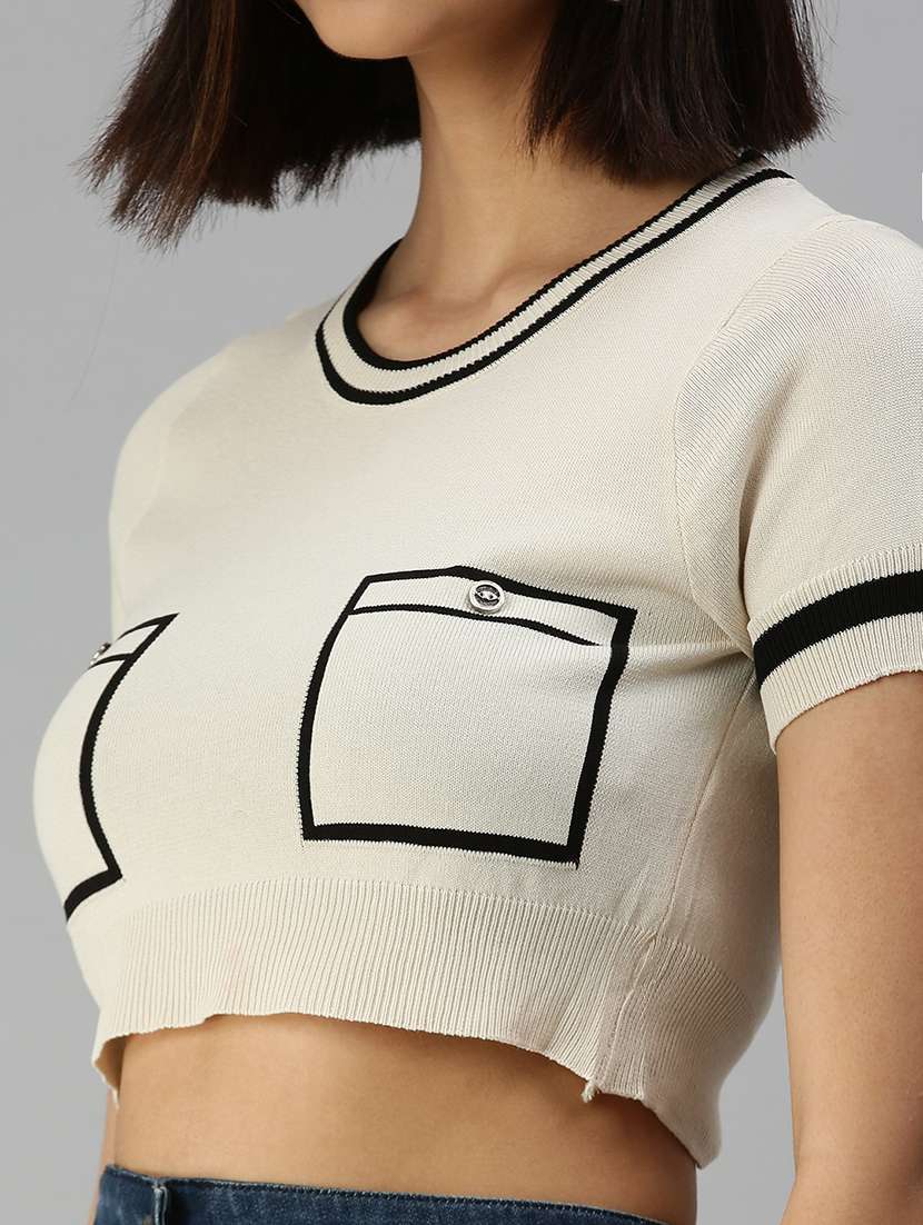 women's crop round neck top - 18392222 -  Standard Image - 4