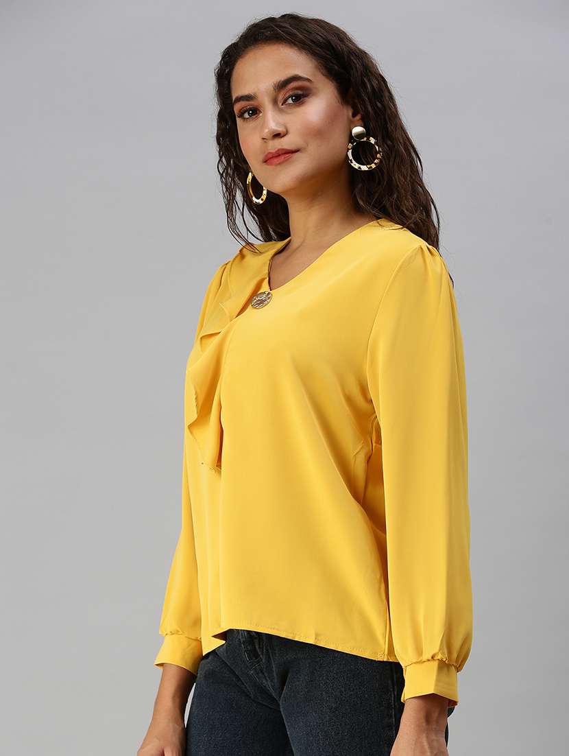 women's ruffle v neck top - 18392271 -  Standard Image - 1