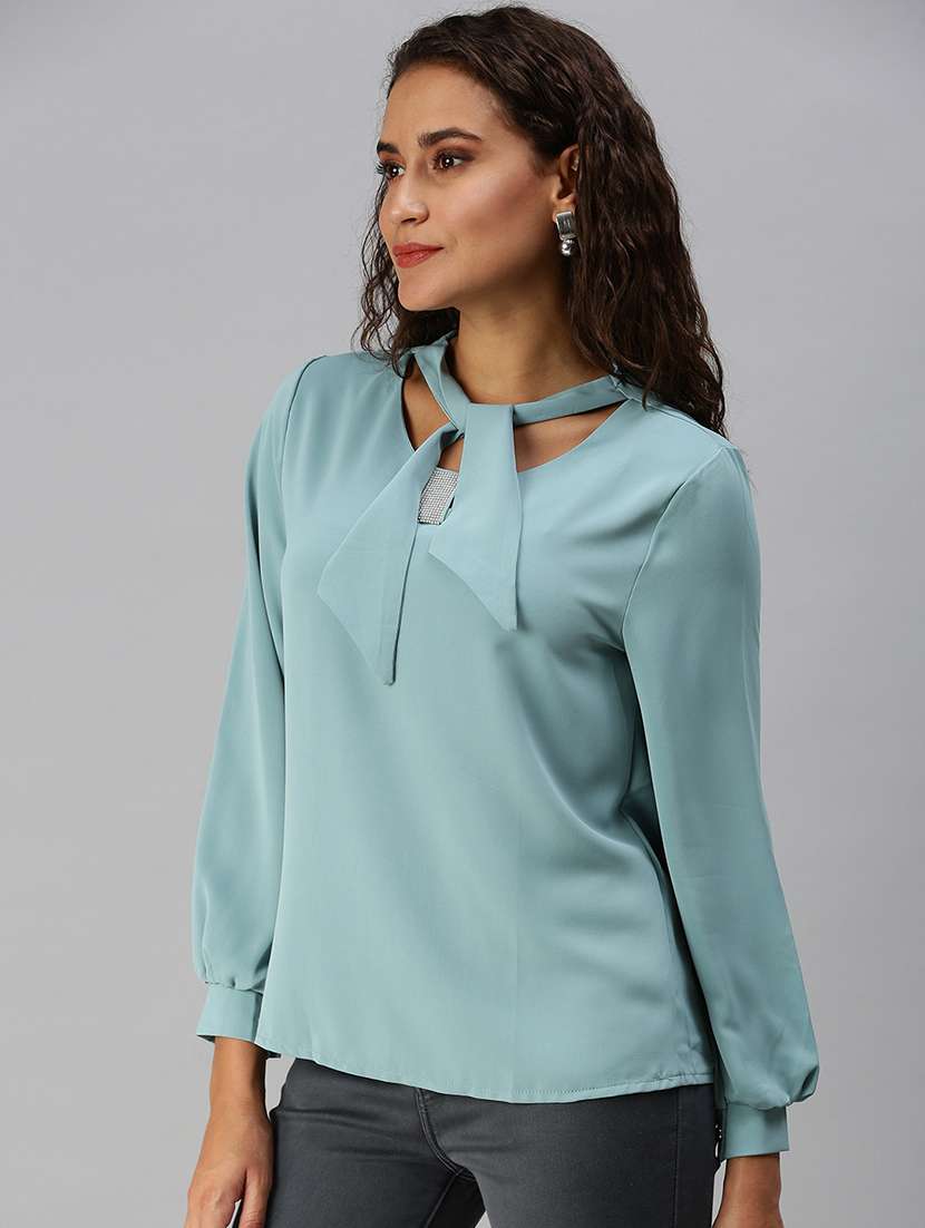women's straight tie-up neck top - 18392276 -  Standard Image - 1