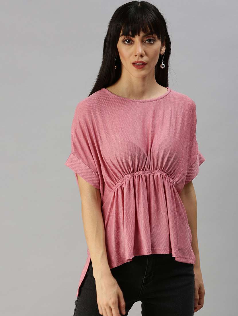 women's high-low round neck top