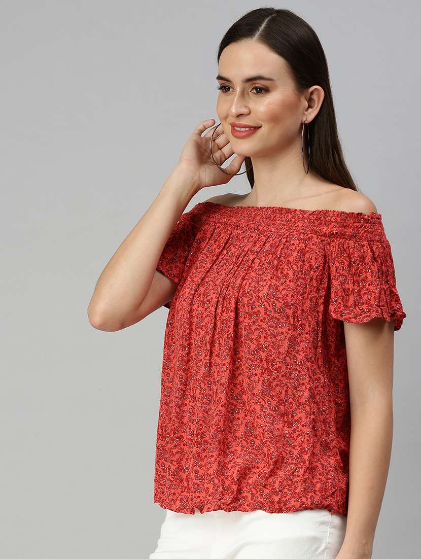 off shoulder floral a-line top - 18392332 -  Standard Image - 1
