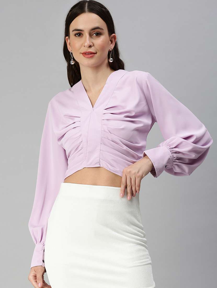 women's crop v neck top