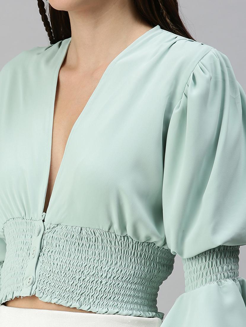 women's crop v neck top - 18392369 - Standard Image - 4