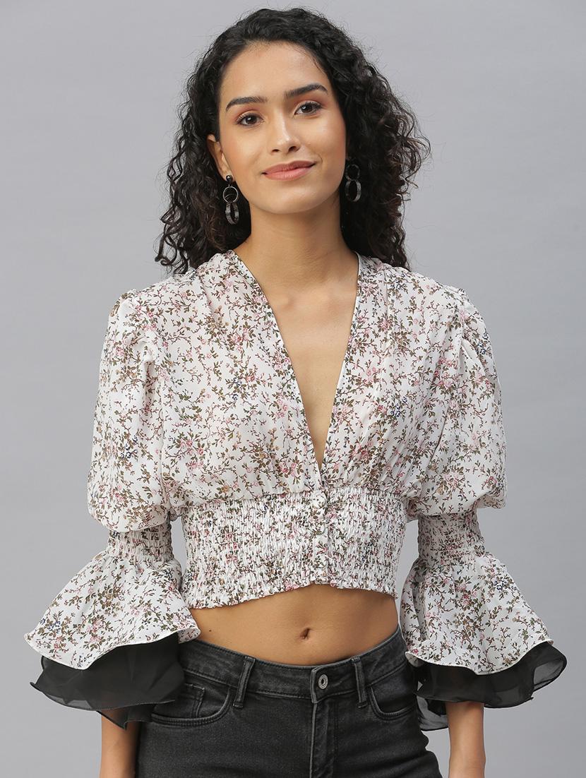 women's crop v neck top