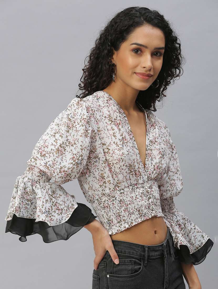 women's crop v neck top - 18392378 - Standard Image - 1
