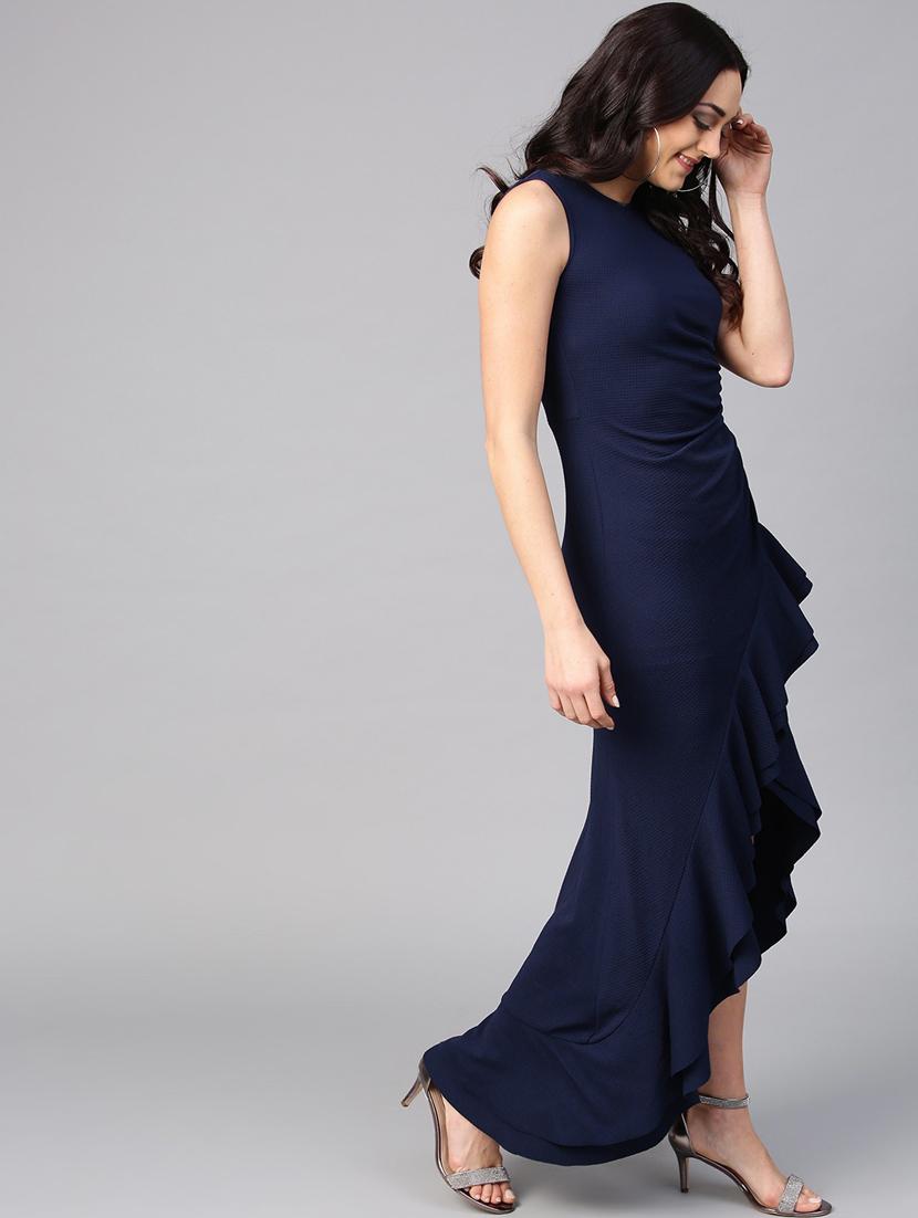 round neck solid ruffled maxi dress - 18392501 - Standard Image - 1
