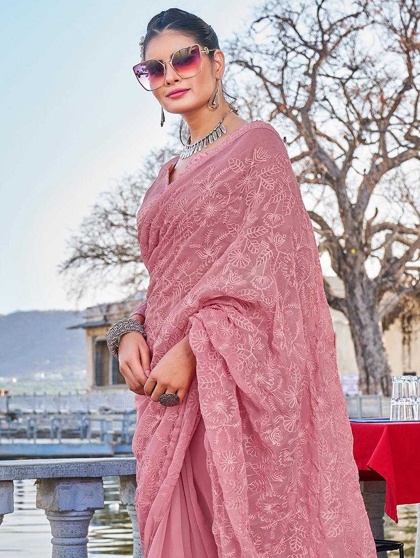 tonal embroidered saree with lace border - 18392530 -  Standard Image - 1